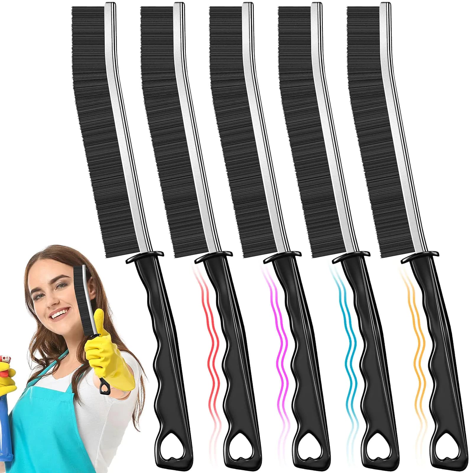 Crevice Cleaning Brush Set of 5 Hard Bristle