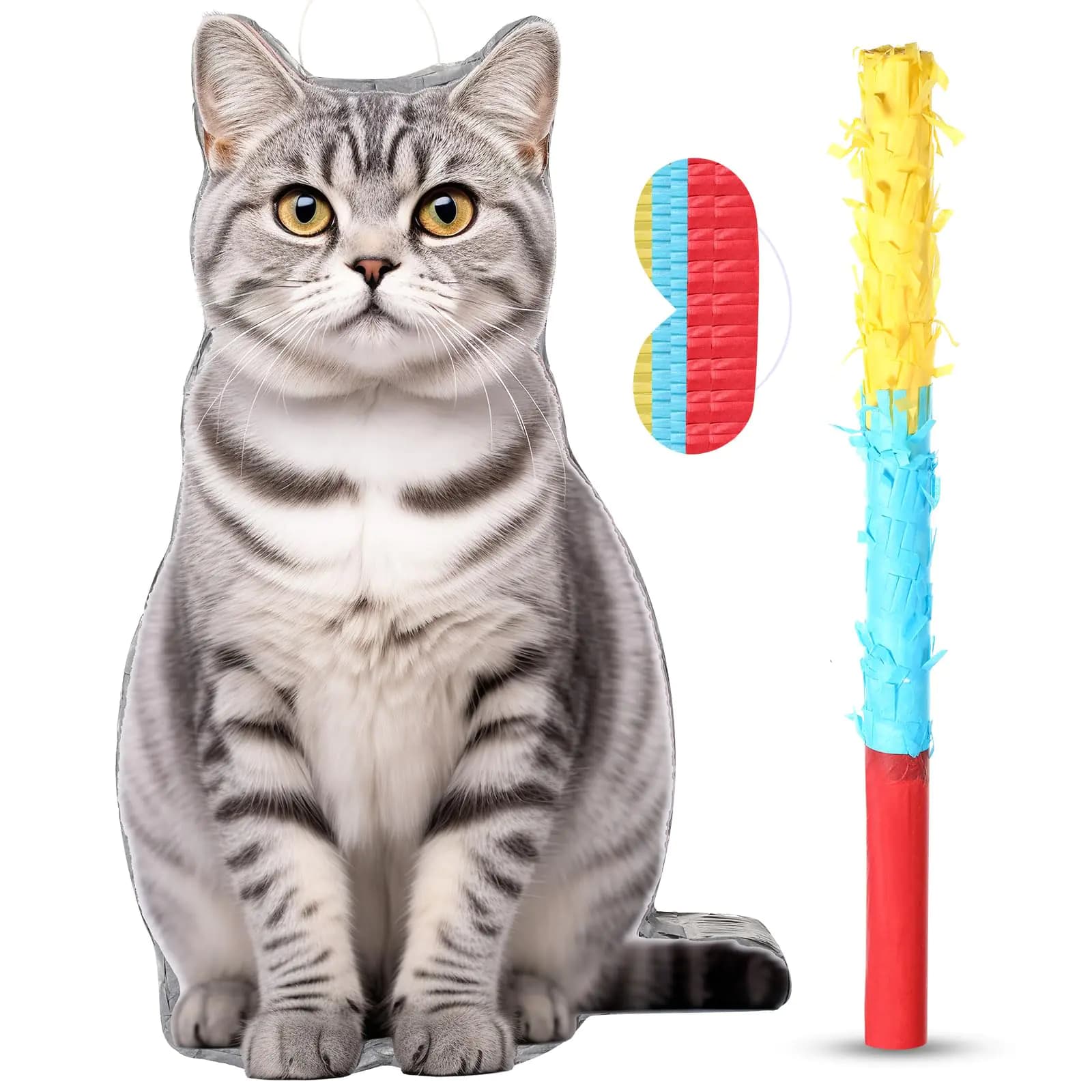 Cat Piñata Party Set with Bat and Blindfold