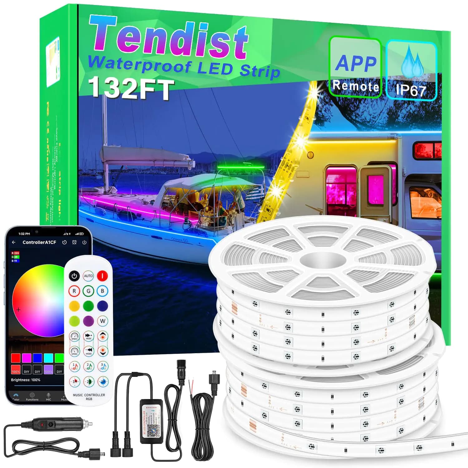 Marine LED Light Strip 132ft RGB Waterproof