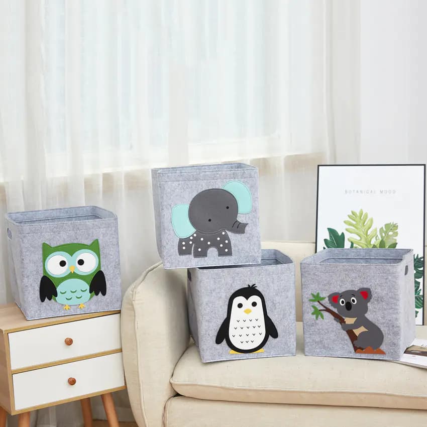 Cartoon Animal Felt Storage Basket for Kids' Toys