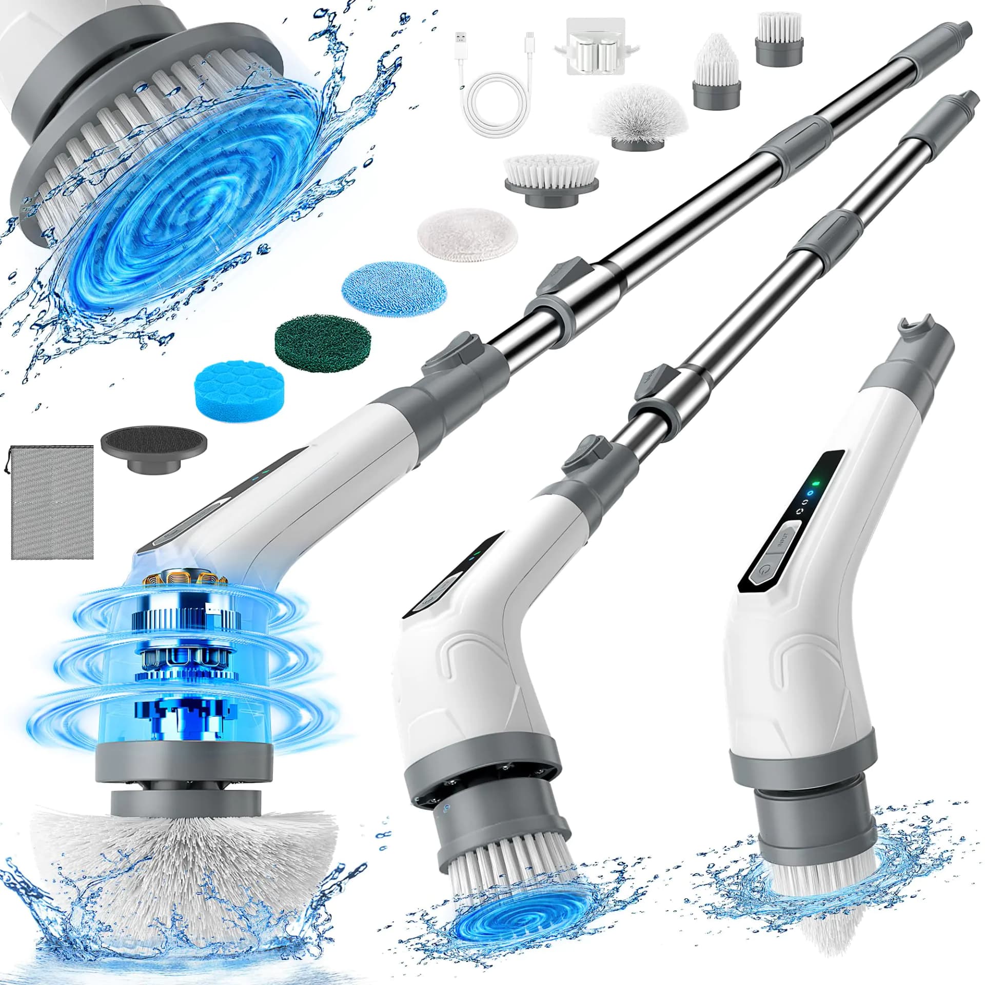 Electric Spin Scrubber with Eight Replaceable Heads Grey