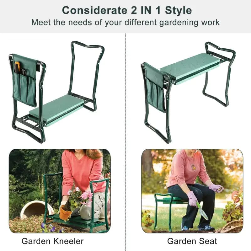 Foldable Garden Kneeler Seat With Kneeling Soft Cushion Pad Tools Pouch Portable Gardener