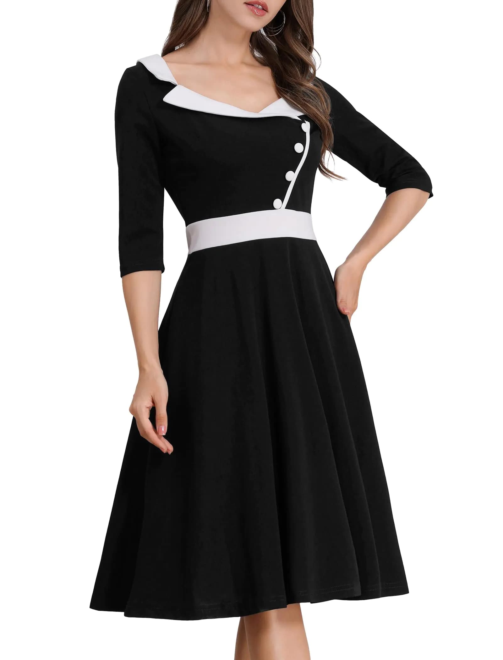 1950s Retro Swing Midi Dress Black