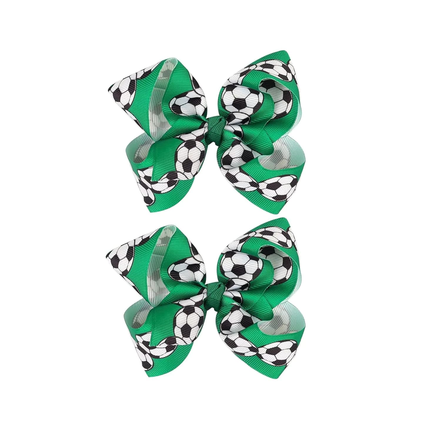 Soccer Ball Bow Hair Clips Green