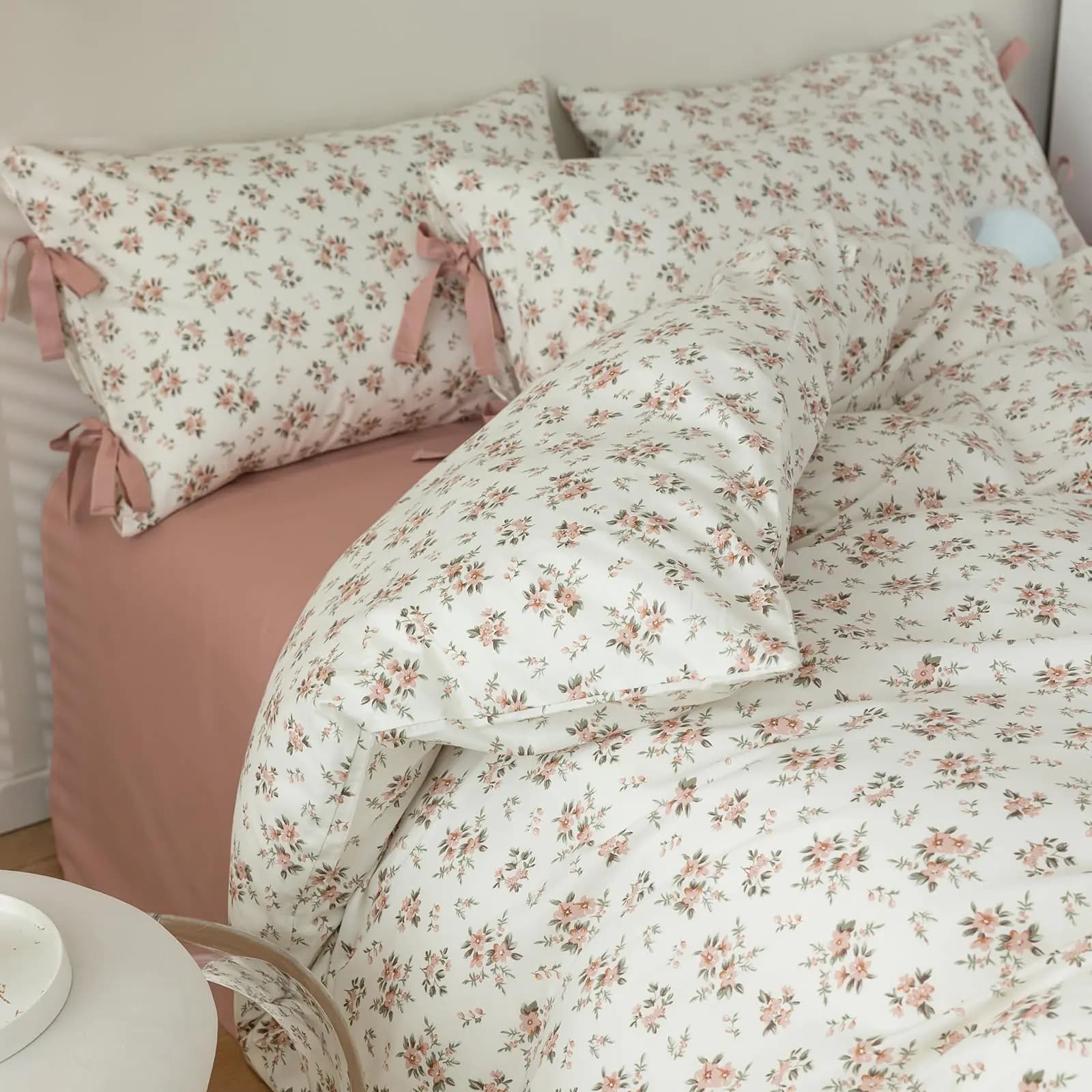 Pink Floral Cotton Duvet Cover Set Twin