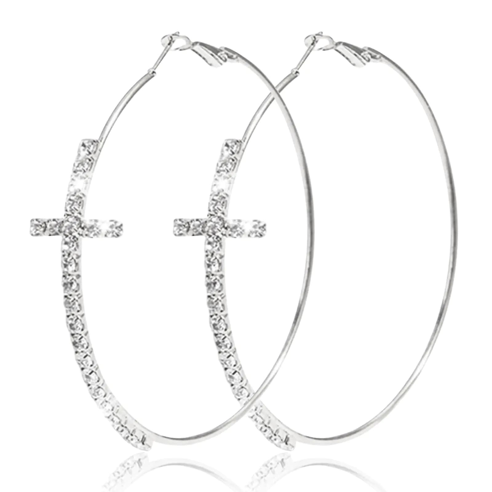 Rhinestone Big Hoop Earrings Gold Extra Large