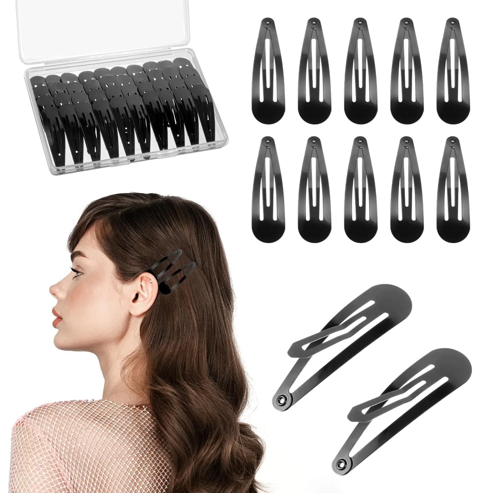 42 Pcs Black Metal Snap Hair Clips 2 Inch Hair Barrettes Hair Accessories for Women Girls