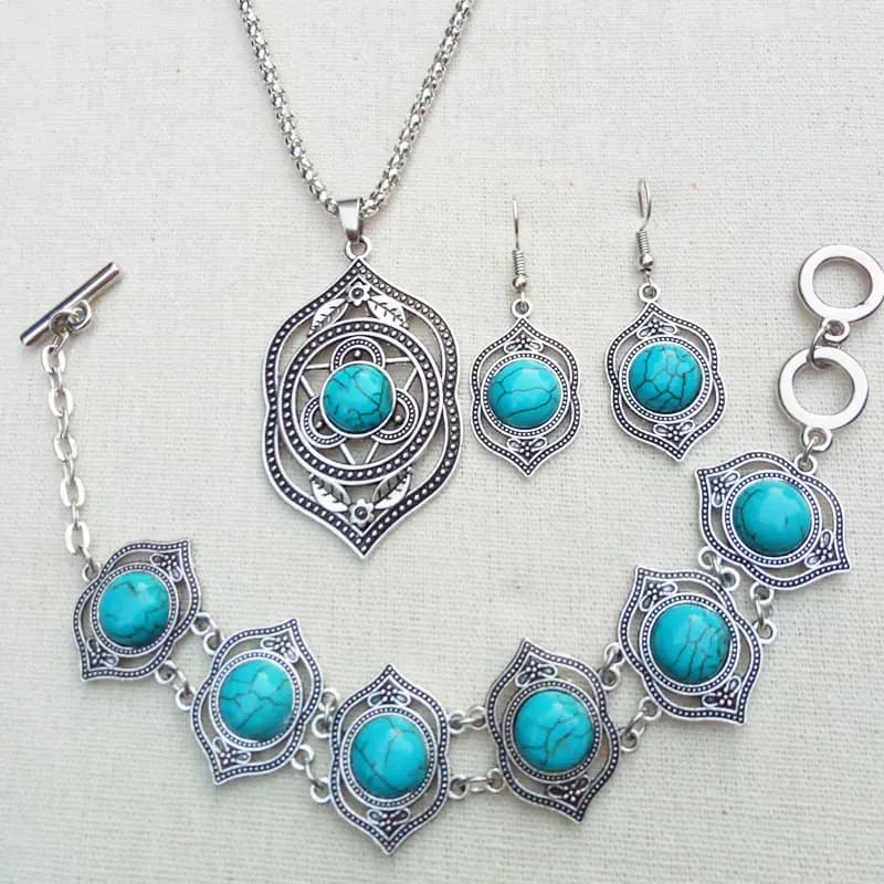 Turquoise Jewelry Set - Earrings and Necklace