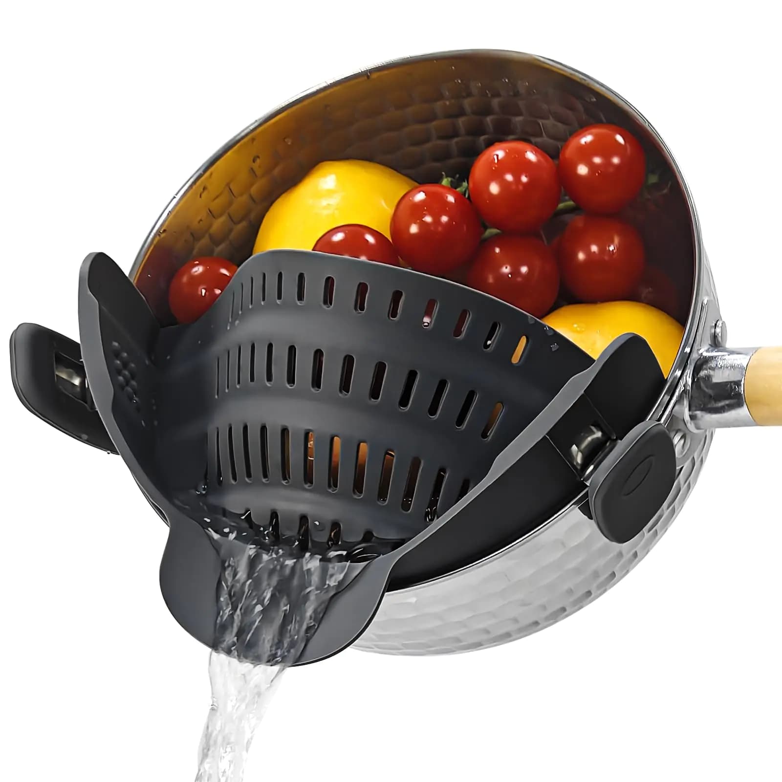 Silicone Clip-On Strainer for Pots Pans Black