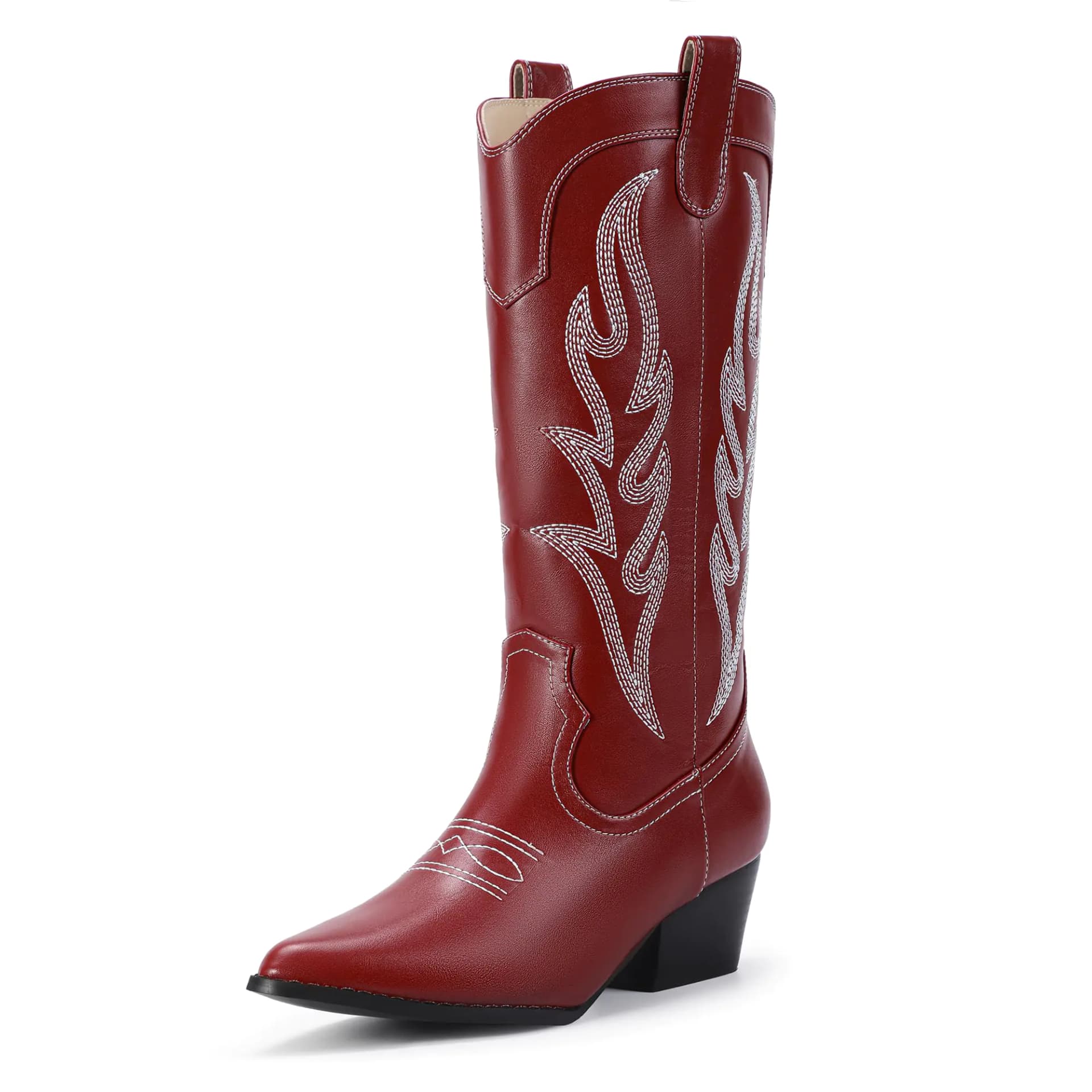Red Cowboy Boots Women Mid Calf Pointed Toe