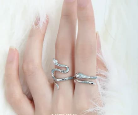 Blue Enamel Silver Snake Ring for Women Fashion