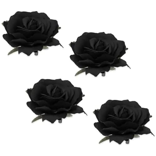 Rose Flower Hair Clip Brooch Set Black