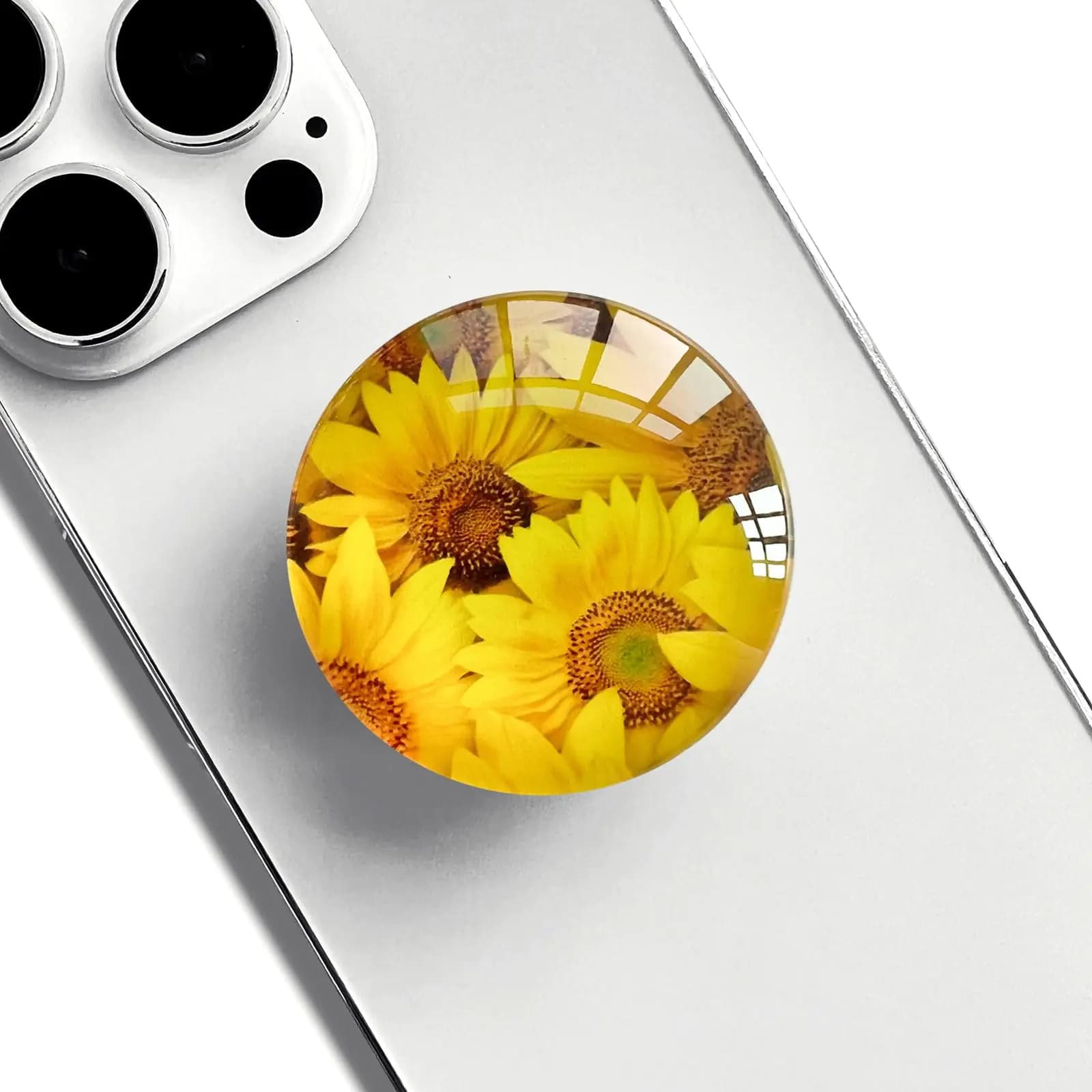 Crystal Clear Glitter Phone Grip Stand Sunflower