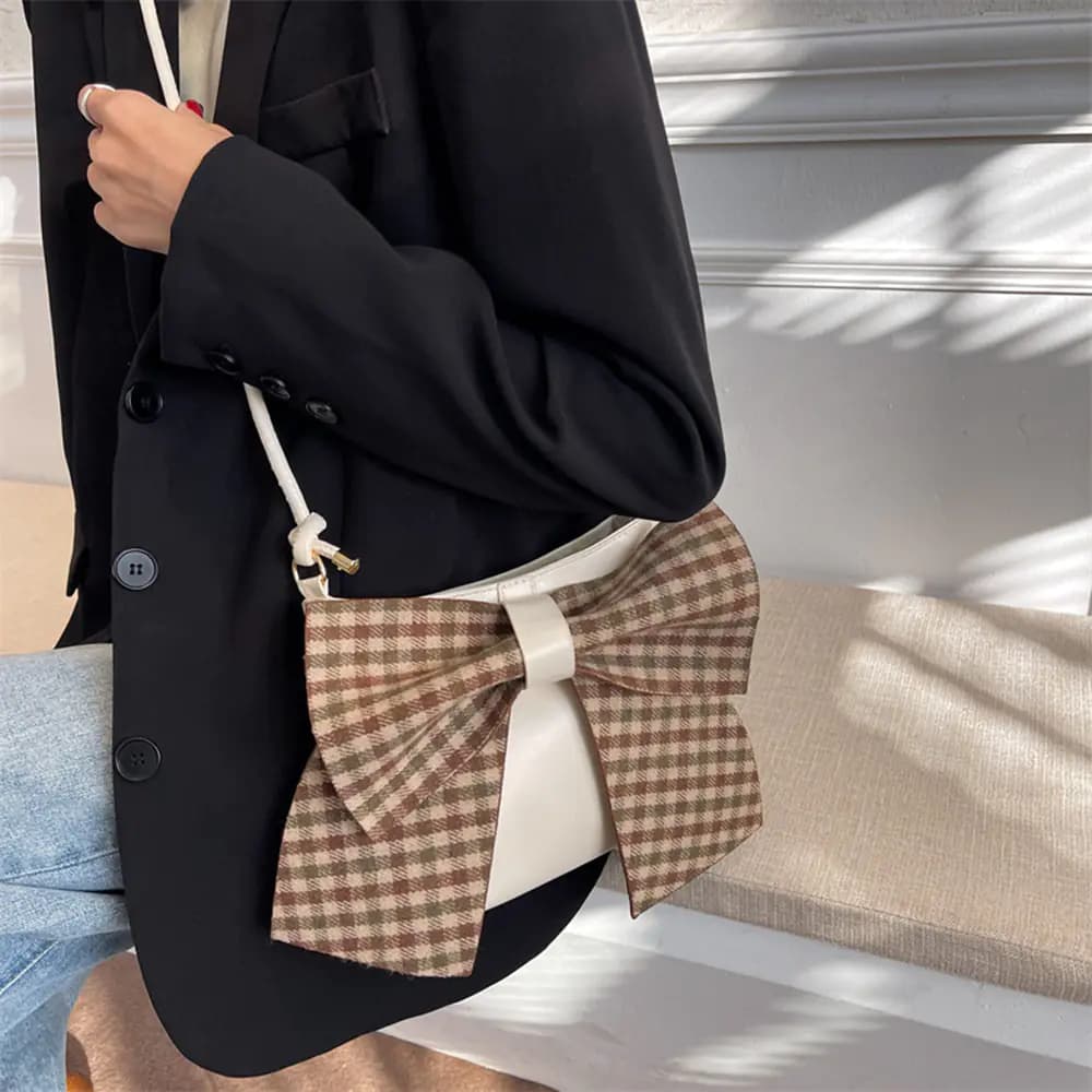 Cute Bowknot Plaid Bag for Women Fashion