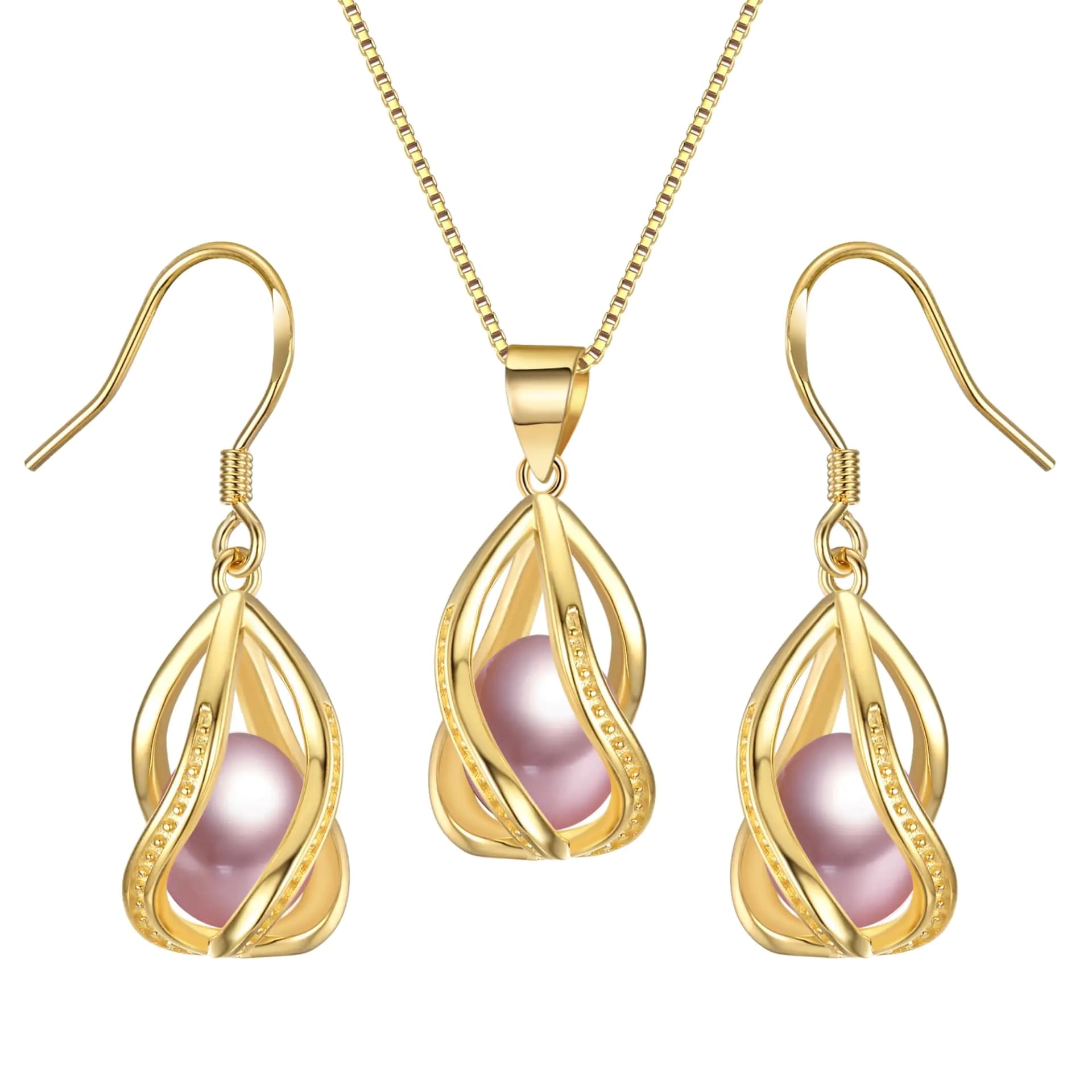 Natural Pearl Jewelry Set Gold Plated Purple