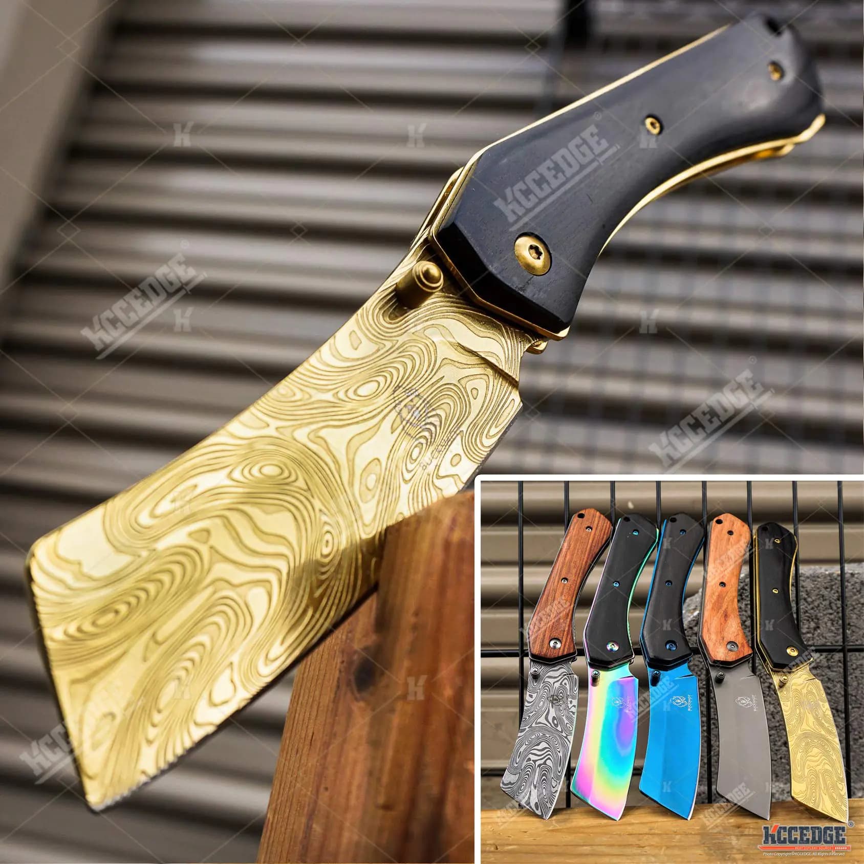 Black Gold Folding Pocket Knife Camping Survival