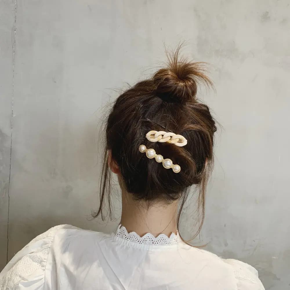Trendy Pearl Chain Hair Clip Set - Korean Hair Accessories