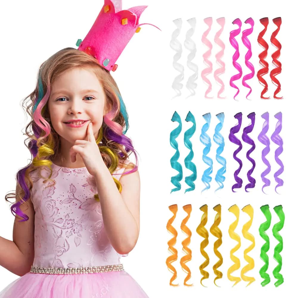 Dreamlover Colored Hair Extensions for Kids Hair Accessories for Girls Crazy Hair Day Accessories 24 Pieces