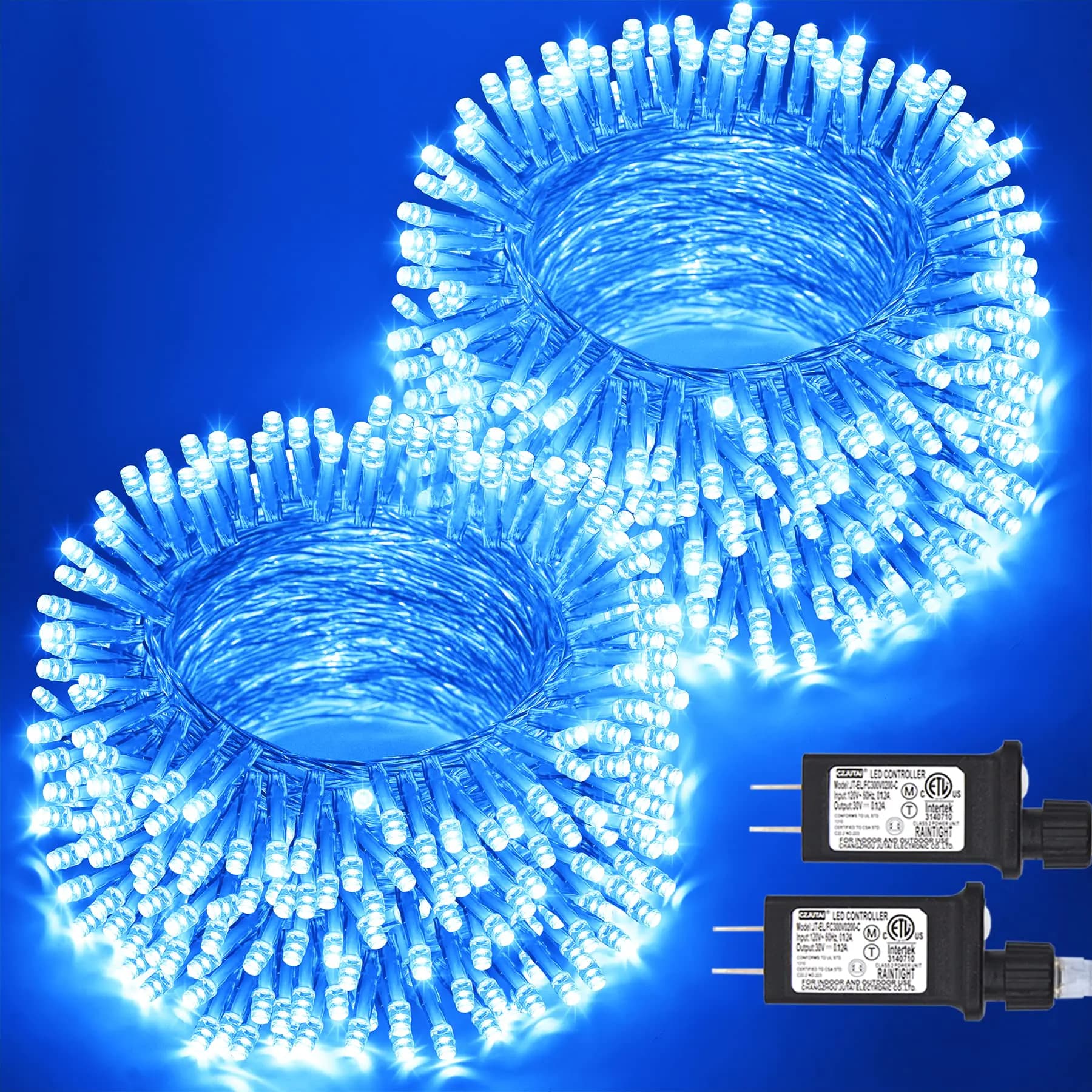 JMEXSUSS 2 Pack 100 LED Blue Christmas Lights 33ft Connectable Outdoor Blue String Lights with 8 Modes Waterproof Blue LED Lights Plug in for Christmas Tree Indoor Halloween Xmas Party Decorations