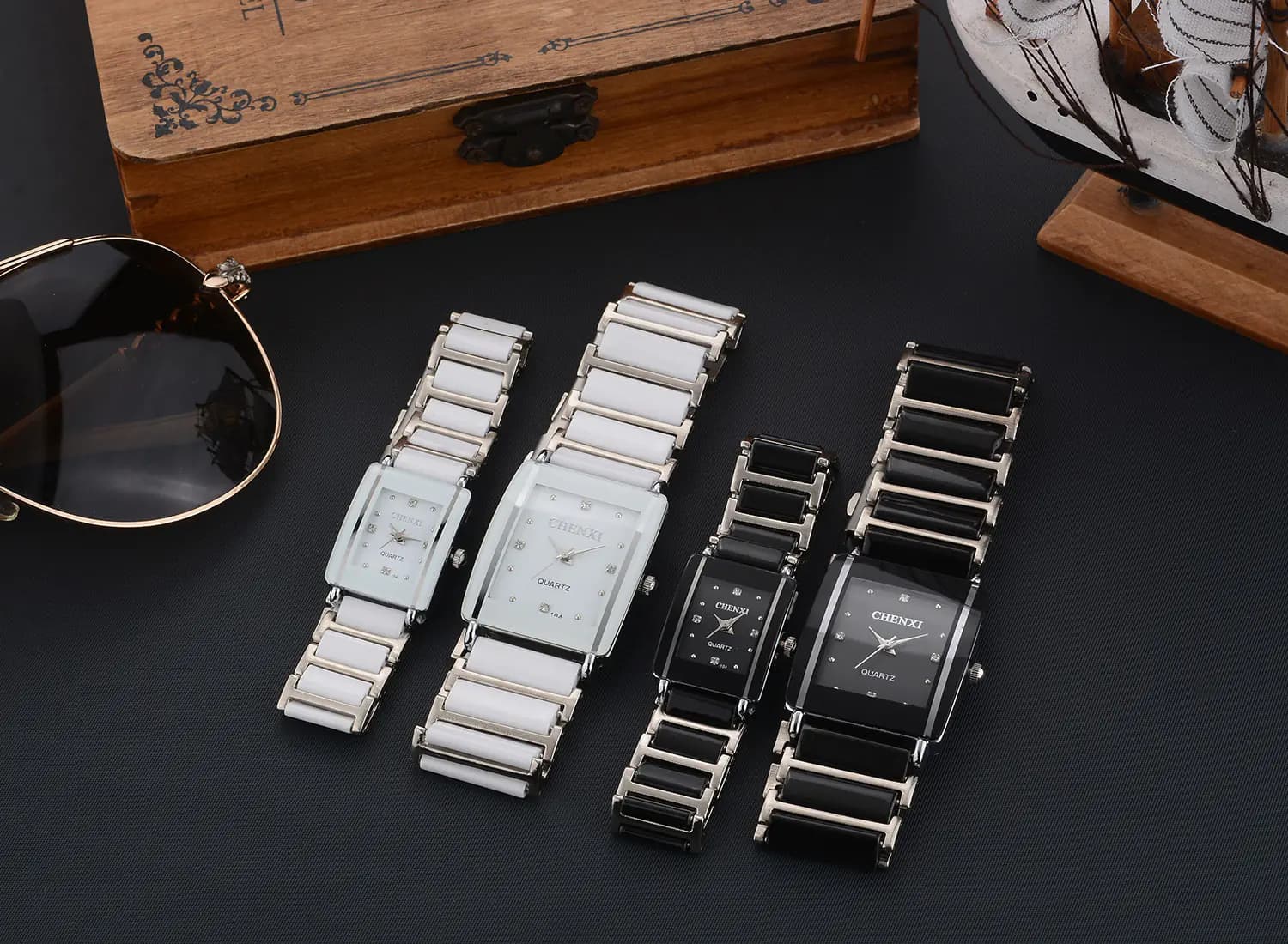 Fashionable Square Ceramic Couple Watches 104A