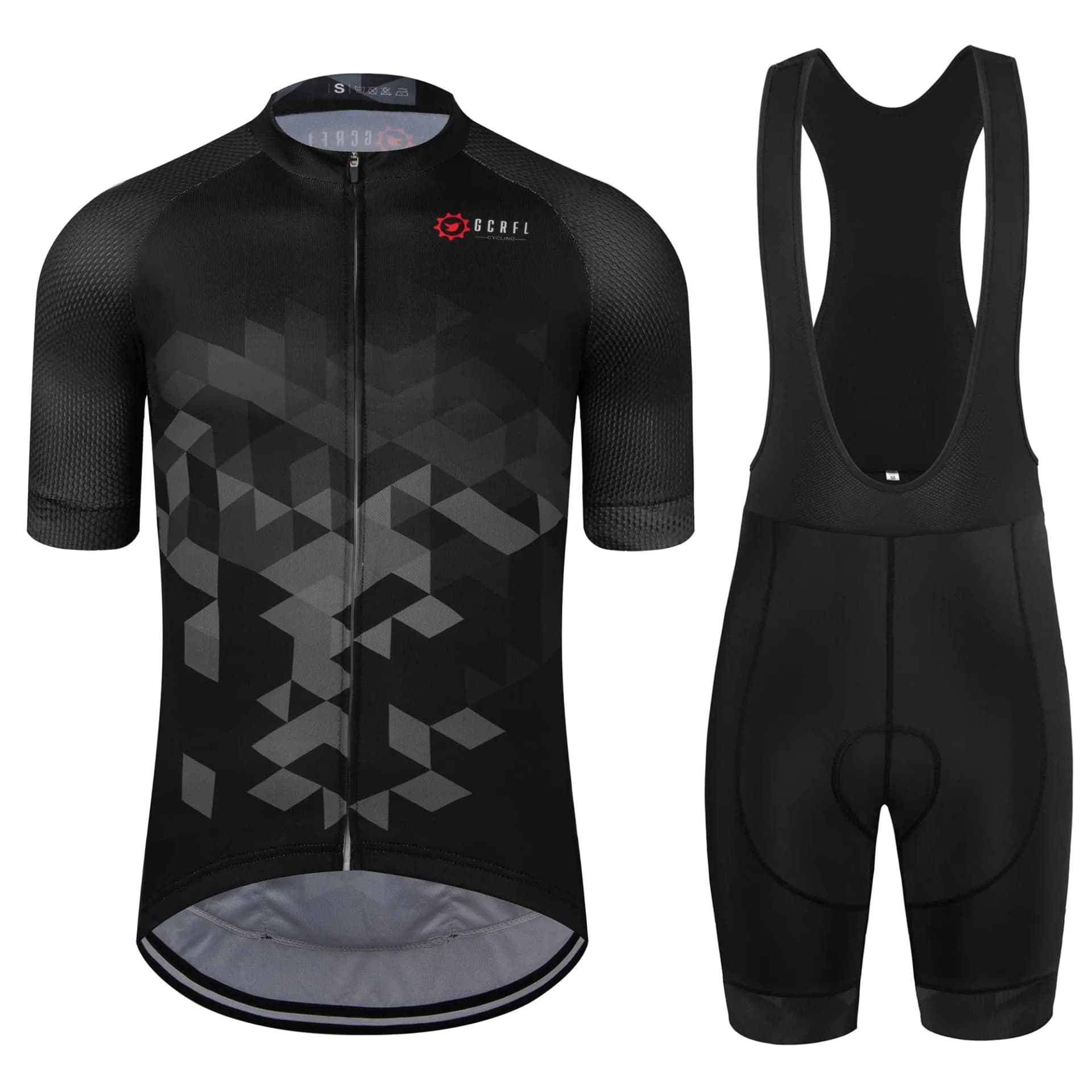Men's Cycling Jersey and Bib Shorts Set Black