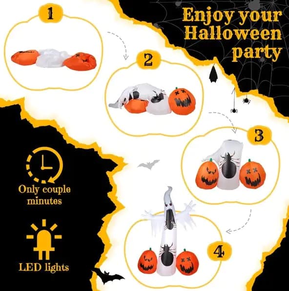 11.8 FT Halloween Inflatables Ghost Spider Pumpkin Outdoor Decorations