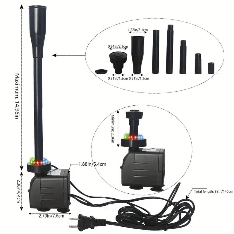 Pond Fountain Pump SM-068 with 12 LED Lights & Nozzles