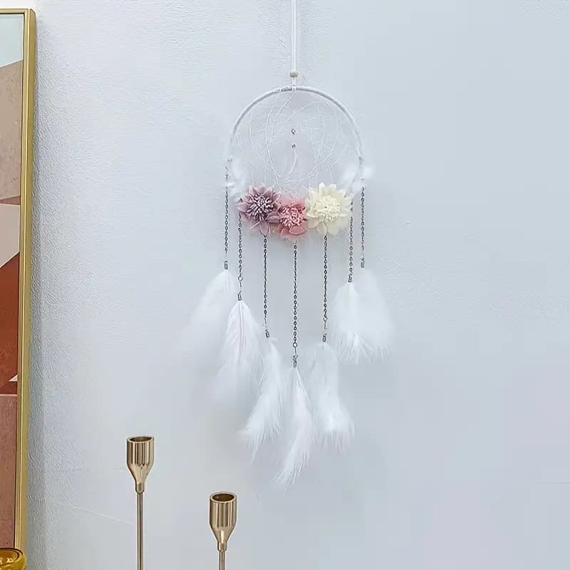 Flower Decor Dream Catcher with Feathers for Home Decor