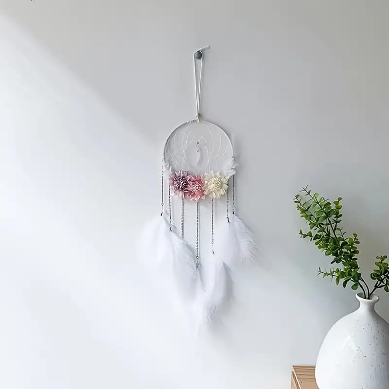 Flower Decor Dream Catcher with Feathers for Home Decor