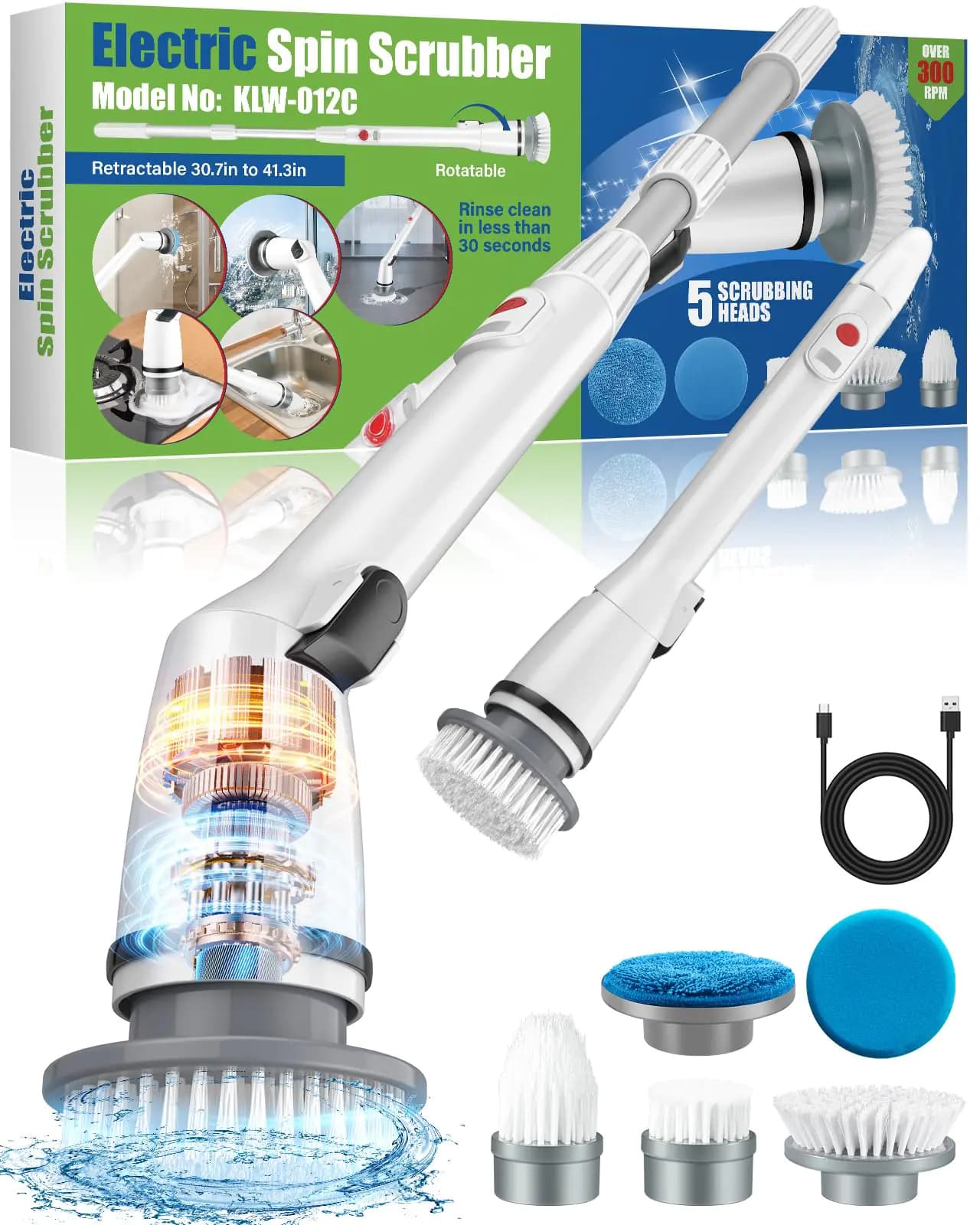Electric Spin Scrubber with Adjustable Extension Arm
