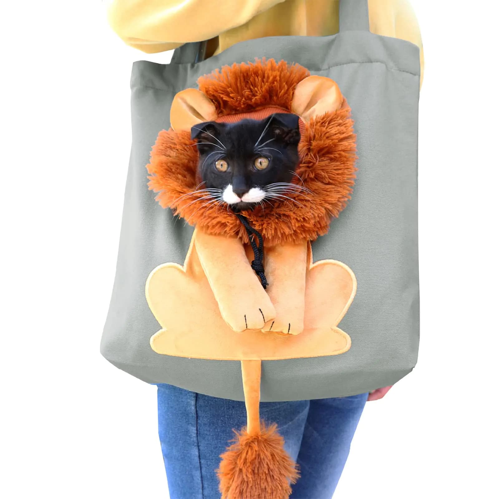 Pet Canvas Shoulder Bag Lion-Shaped Dark Grey