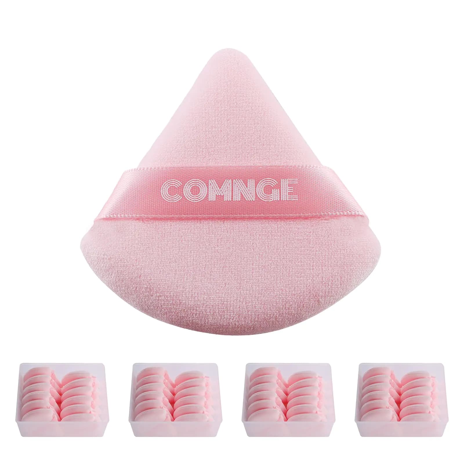 Triangle Velour Powder Puff Set With Case Pink