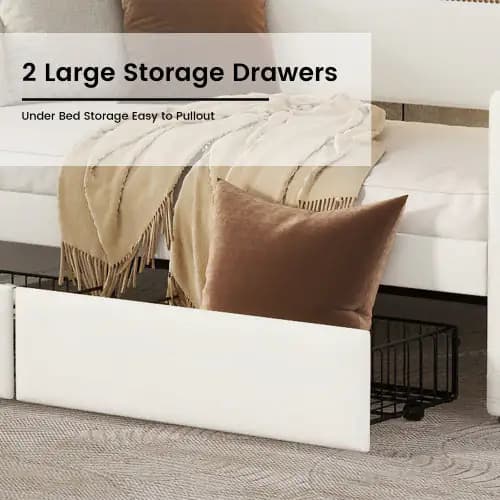Twin Size Daybed With Drawers, Upholstered Daybed With Charging Station And LED Lights, White