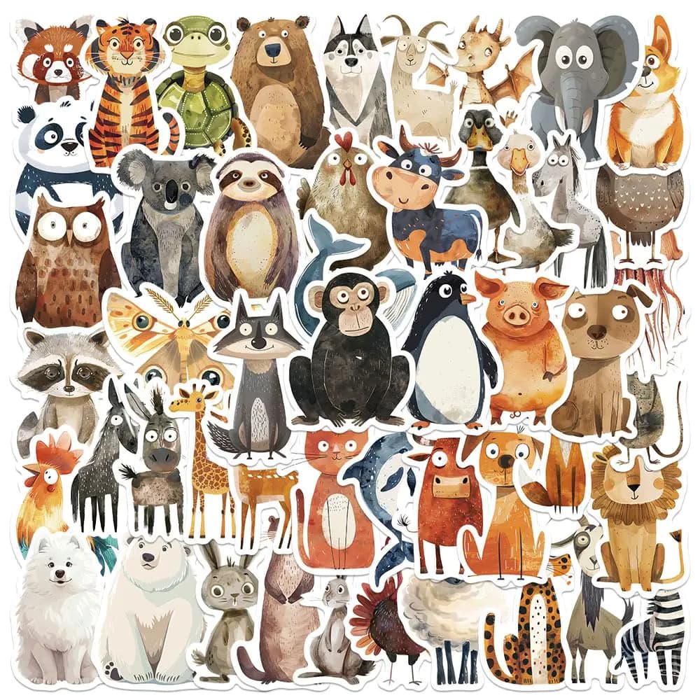 Cute Animal Stickers Nerd Fram Zoo Sea Animals Stickers Strange Animals Aesthetic Decal for Kids Teens 50Pcs Vinyl Waterproof Sticker for Water Bottles Laptop Party Supplies (Animals)