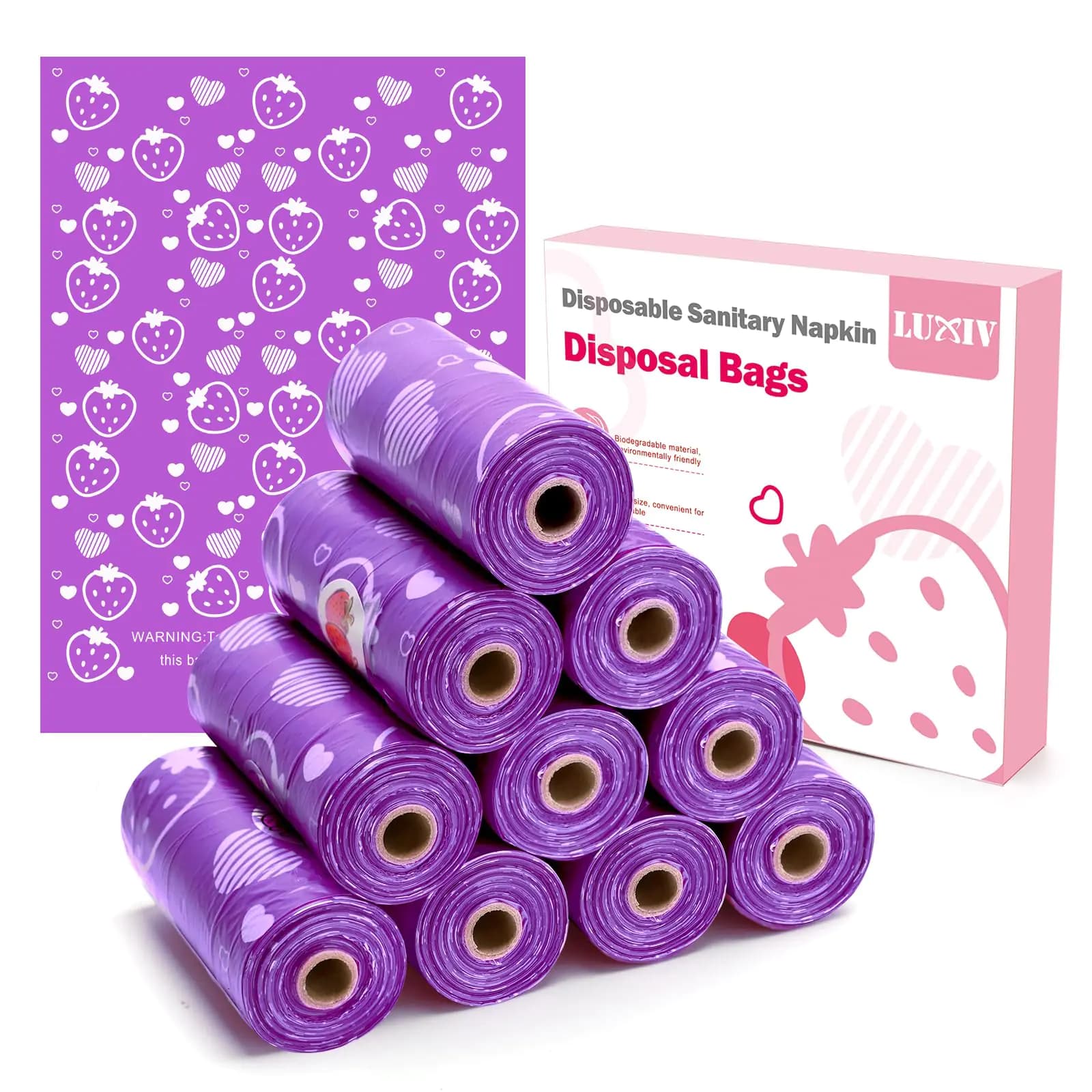 150Pcs Sanitary Napkin Disposal Bags Luxiv Pink Disposable Sanitary Bag Personal Care Disposal Bags for Tampons Trash Bag Disposable Mini Bag for Women Privacy Handling Bag Diaper Sack (Purple)
