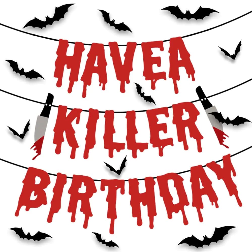 Quimoy Have a Killer Birthday Decorations Halloween Banner Decorations with 12 Pcs Bat Wall Sticker Décor PartyKid PartyHaunted House Decor