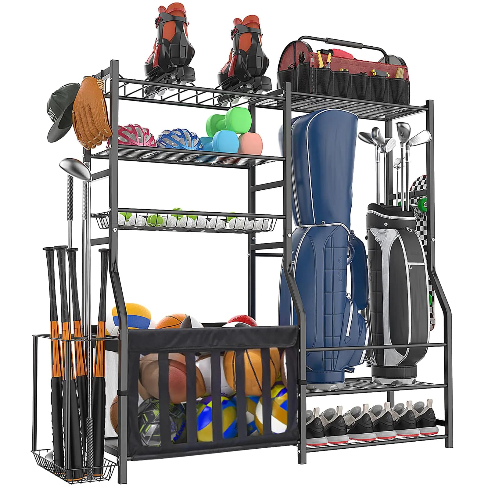 Garage Sports Equipment Organizer Rack