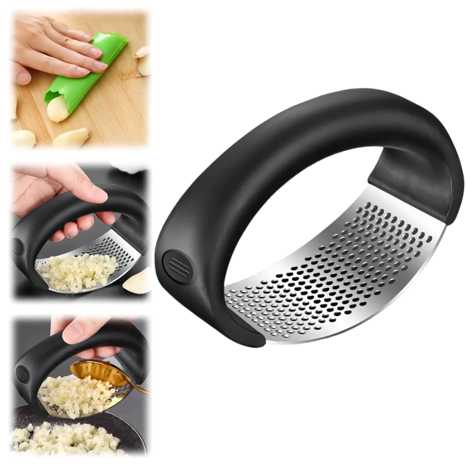 Garlic Press Rocker with Peeling Drum Black