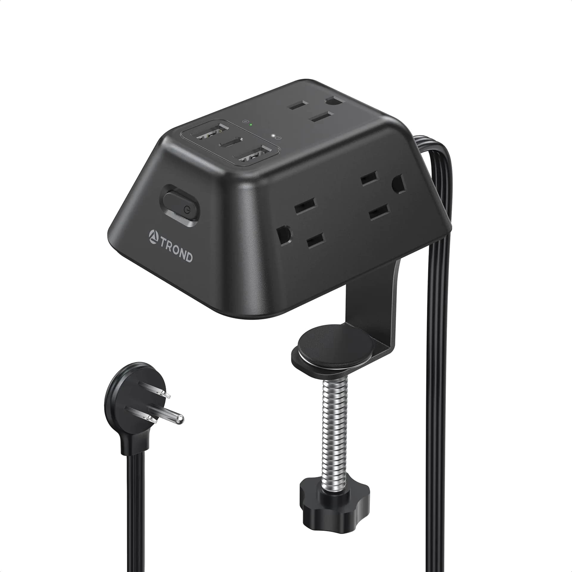Desk Clamp Power Strip Surge Protector Five Outlets