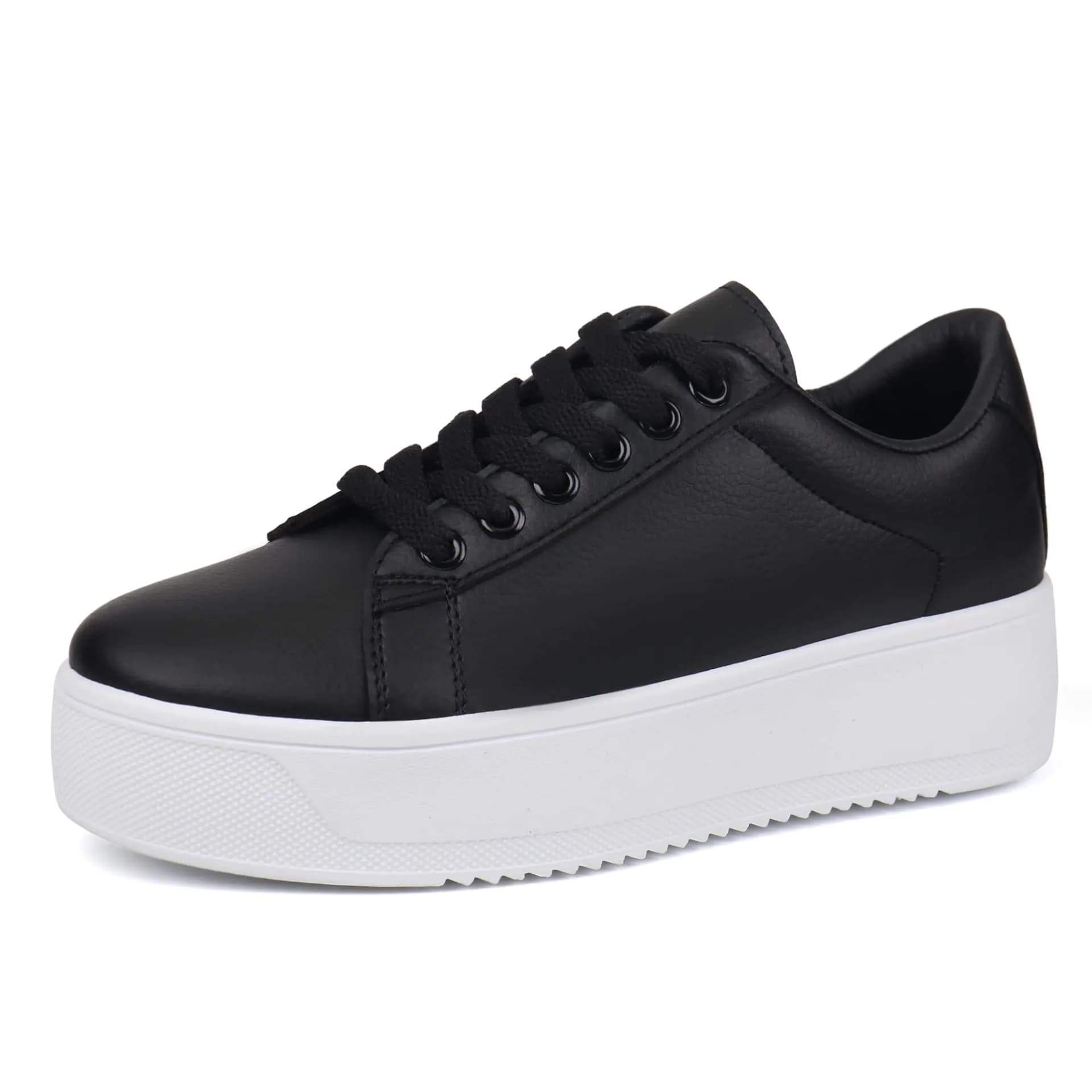JABASIC Women Fashion Sneakers Low-top Lace-Up Stylish Walking Shoes Comfort Platform Sneakers (9.5Black)
