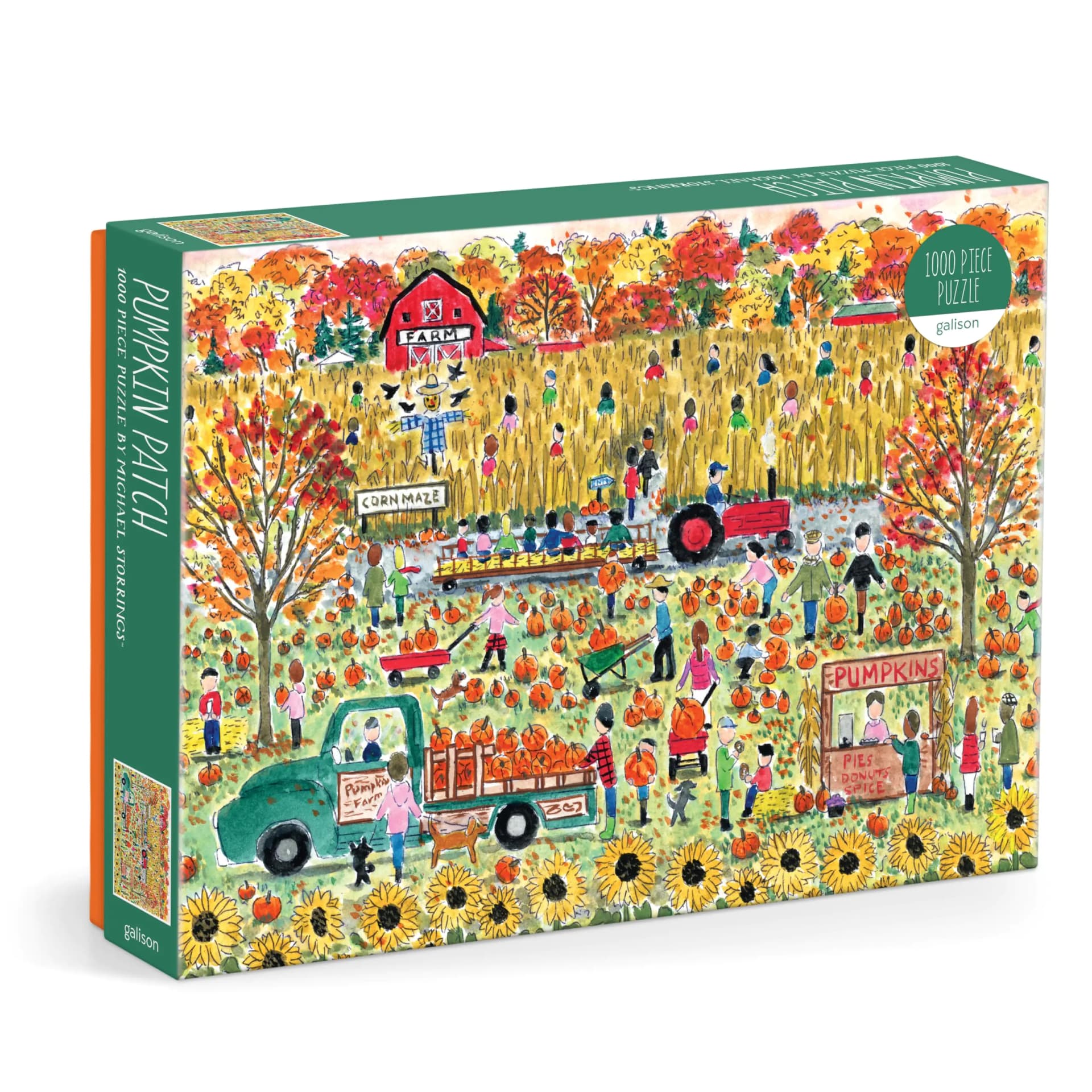 Galison Pumpkin Patch – 1000 Piece Michael Storrings Jigsaw Puzzle Featuring Beautiful Artwork of A Pumpkin Patch During A Fall Day