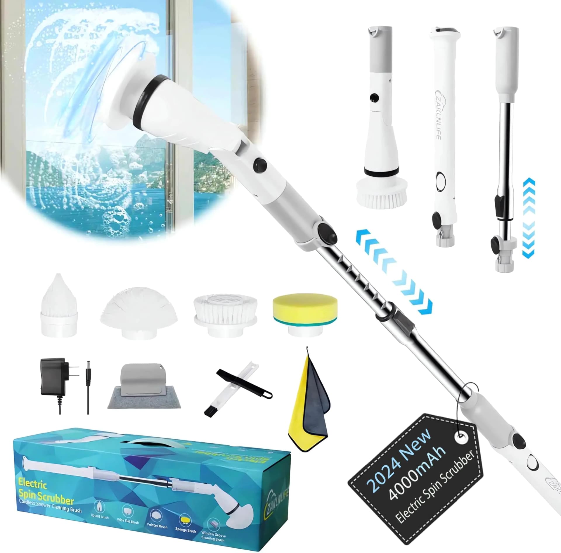 Electric Spin Scrubber With Adjustable Extension Arm
