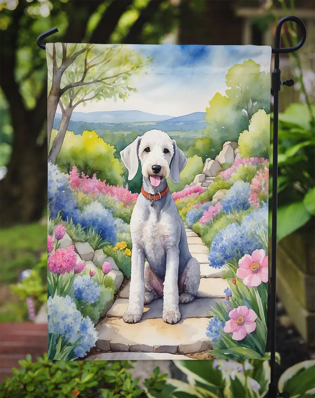 Bedlington Terrier Spring Garden Flag