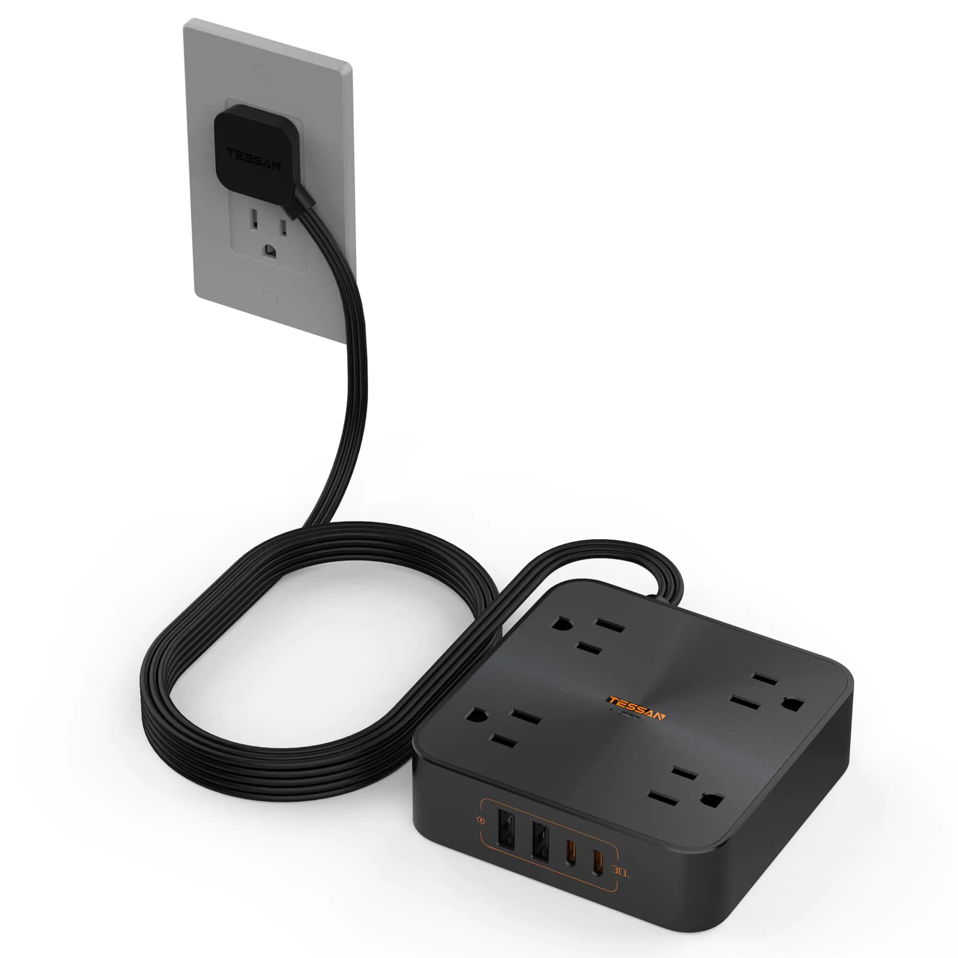 30W USB-C Power Strip with 4 Outlets Black