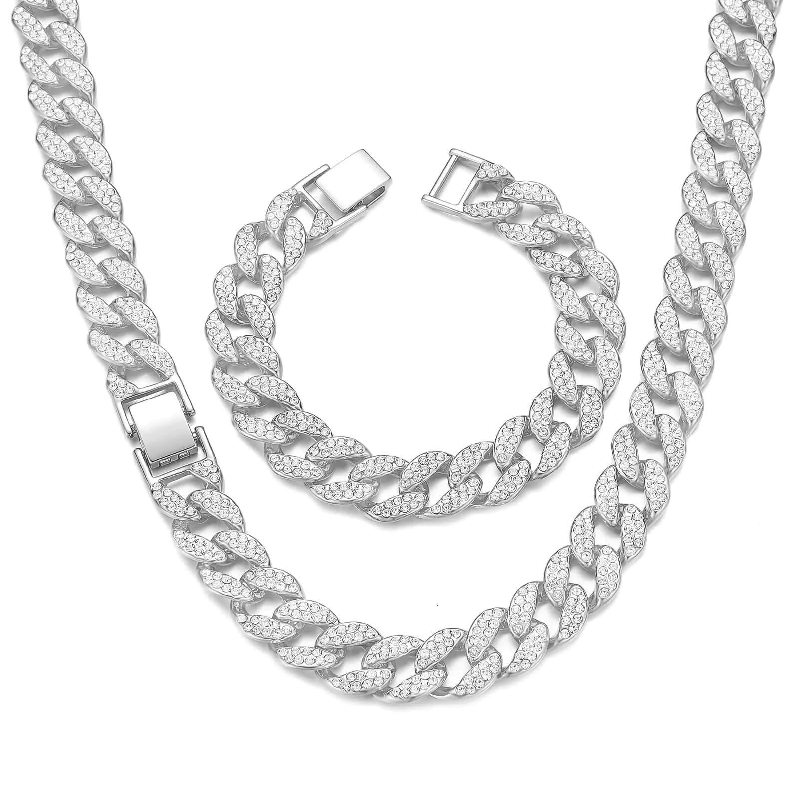 Silver Iced Out Cuban Link Chain Necklace