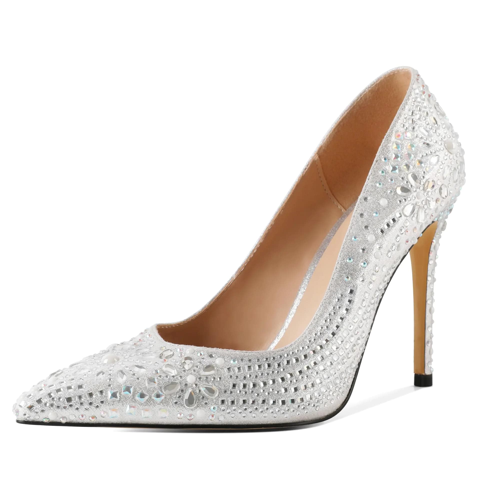 Women's Silver Sparkly Rhinestone Pointed Toe Pumps