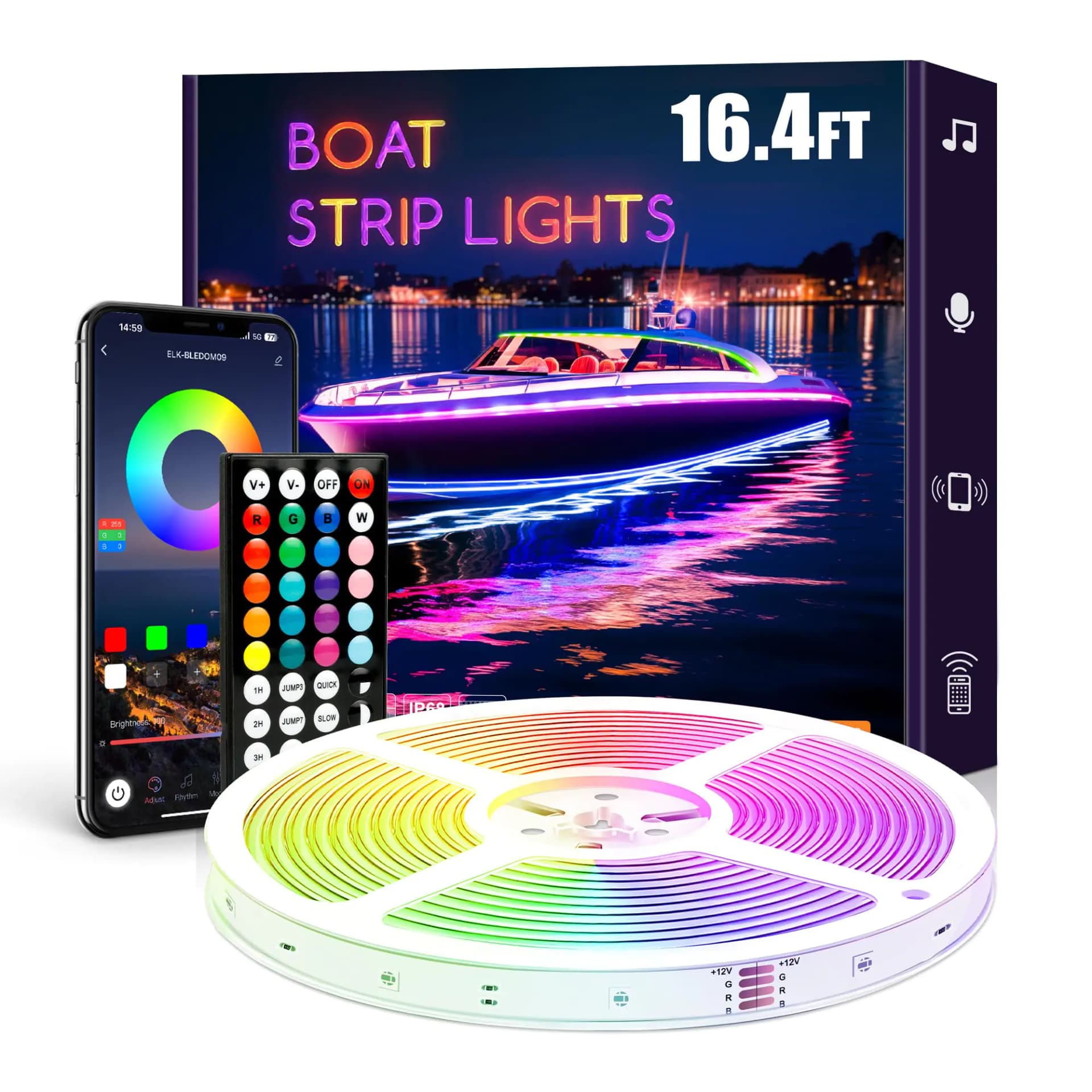 Smart RGB LED Boat Strip Lights 16.4ft