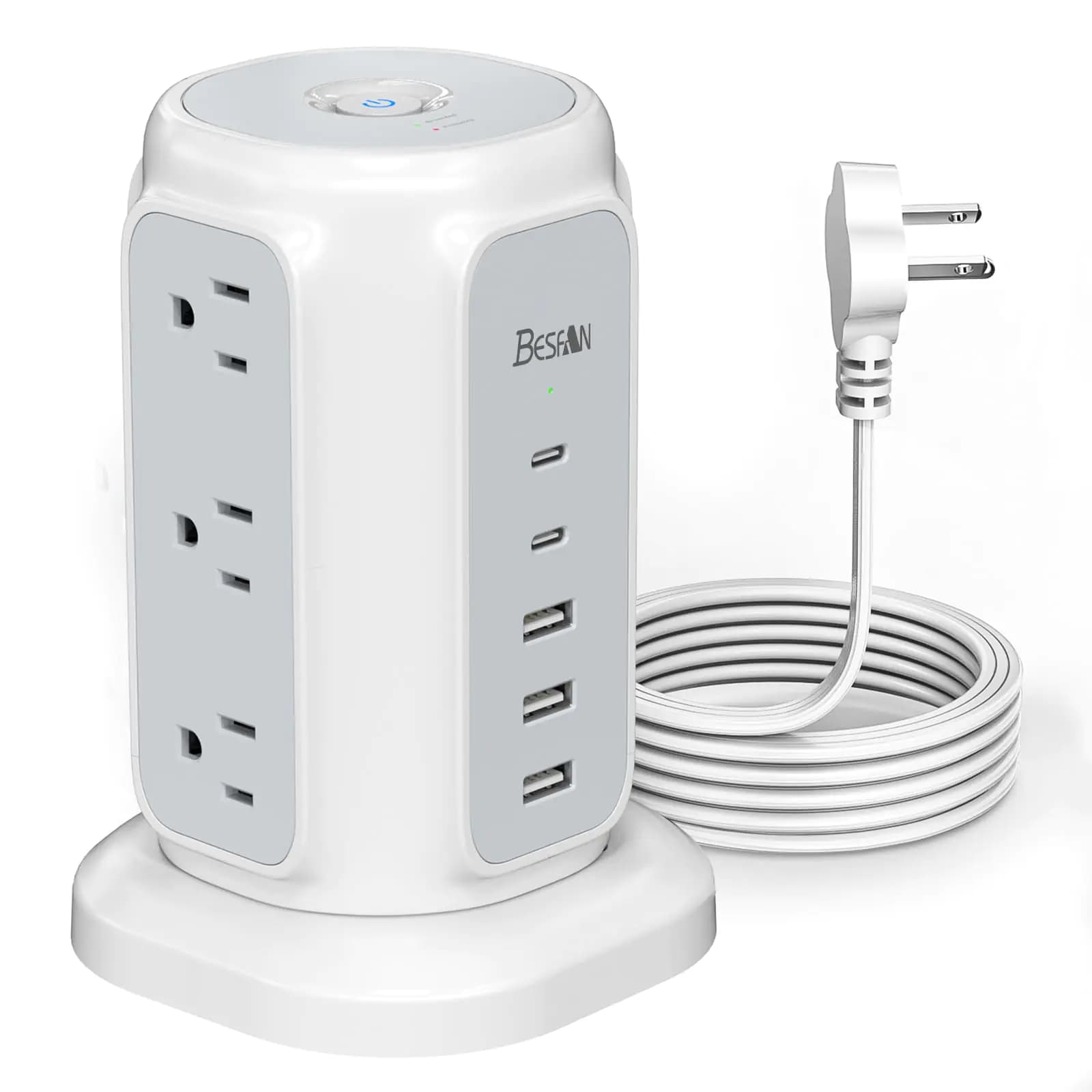 Flat Plug Power Strip Tower with 9 Outlets