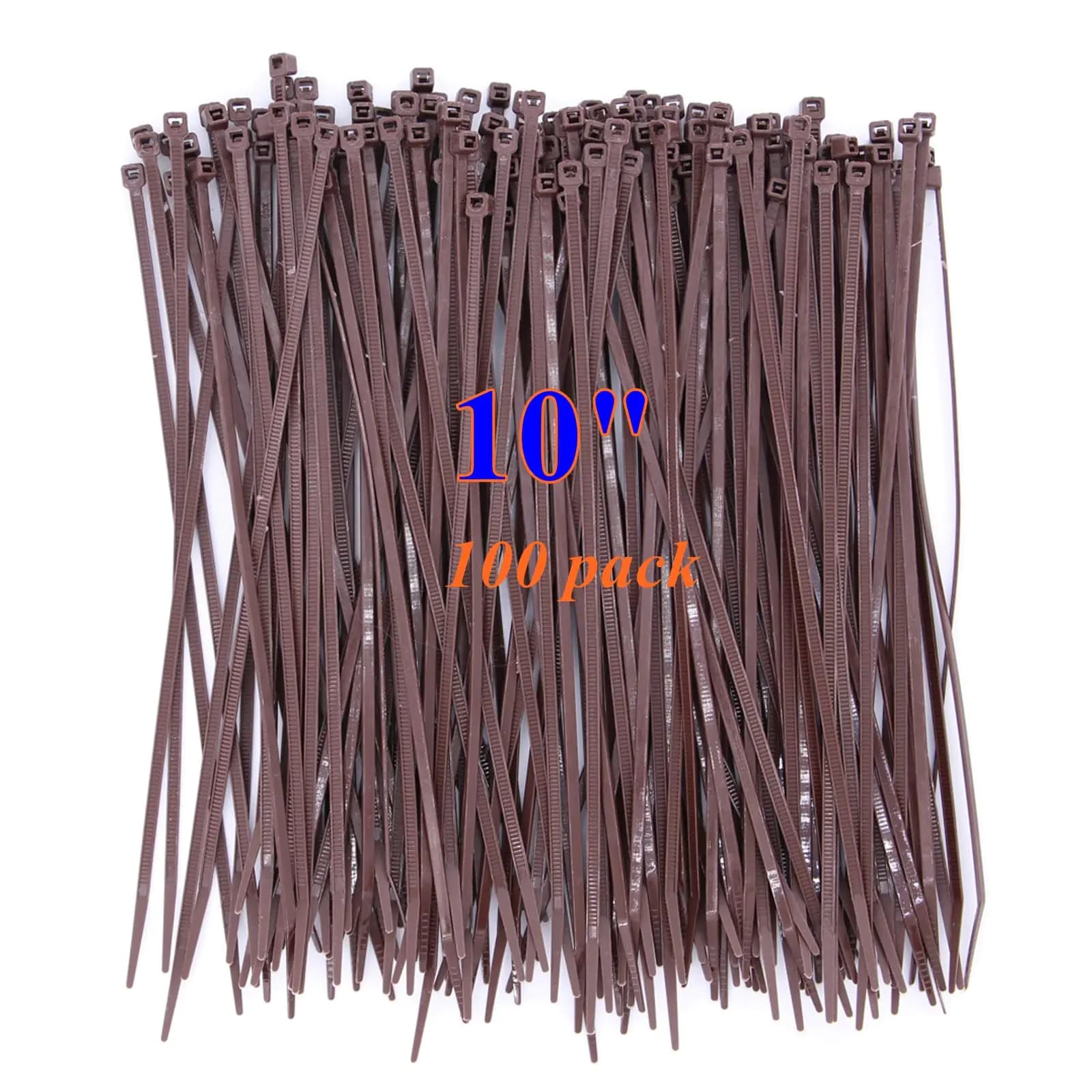 10 inch Dark Brown Cable Zip Ties Pack of 100 Self Locking Plastic Fence Ties Cable Ties Small Wood Zip Tie for DIY Ornament Ties Outdoor Garden Trellis，Halloween Decorations Fasten Wire Ties.