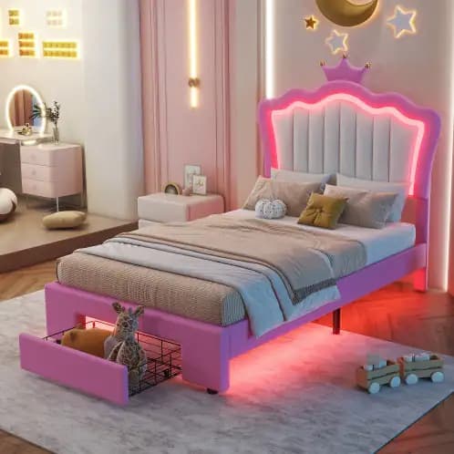 Twin Upholstered Bed Frame With LED Lights
